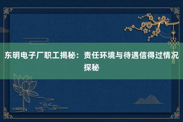 东明电子厂职工揭秘：责任环境与待遇信得过情况探秘